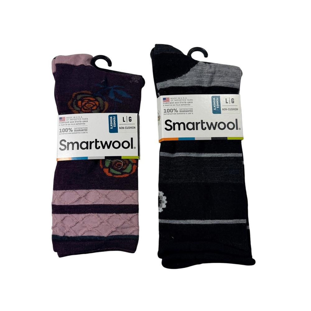 Smartwool Womens 2 Pair Crew Socks L Dazed Dandelion Floral Stripe Non-Cushion